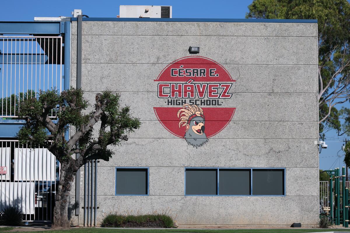 SANTA ANA, CA - MARCH 18: The exterior of Cesar E. Chavez high school in Santa Ana, CA 