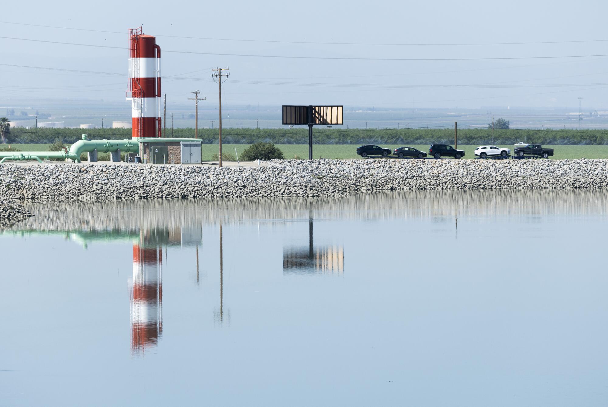 A spillway regulates the water level in Arvin-Edison Water Storage District's South Canal. 