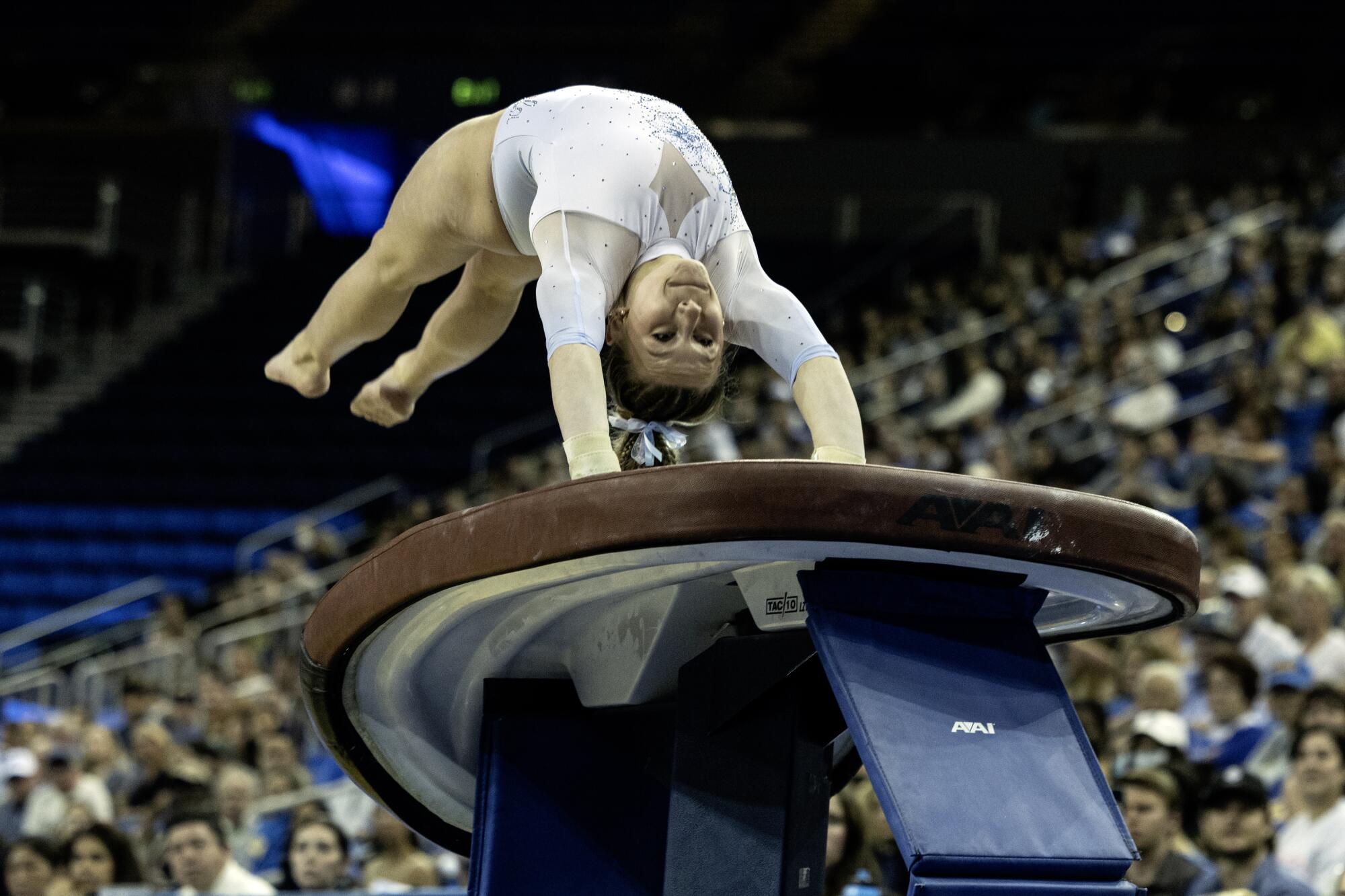 UCLA freshman Ashlee Sullivan competes on the vault during the Big Fours tournament at Pauley Pavilion on Feb. 27.