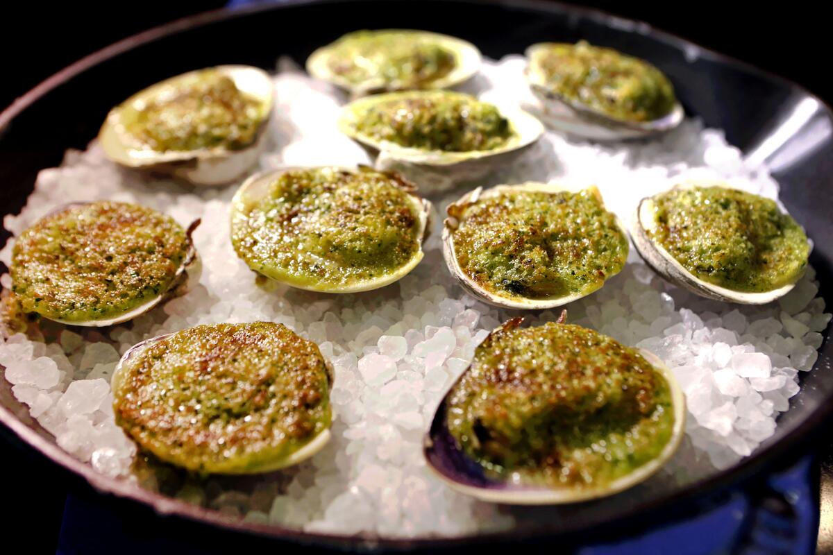 Clams prepared by chef Michael Cimarusti from Providence and Connie and Ted's restaurant.