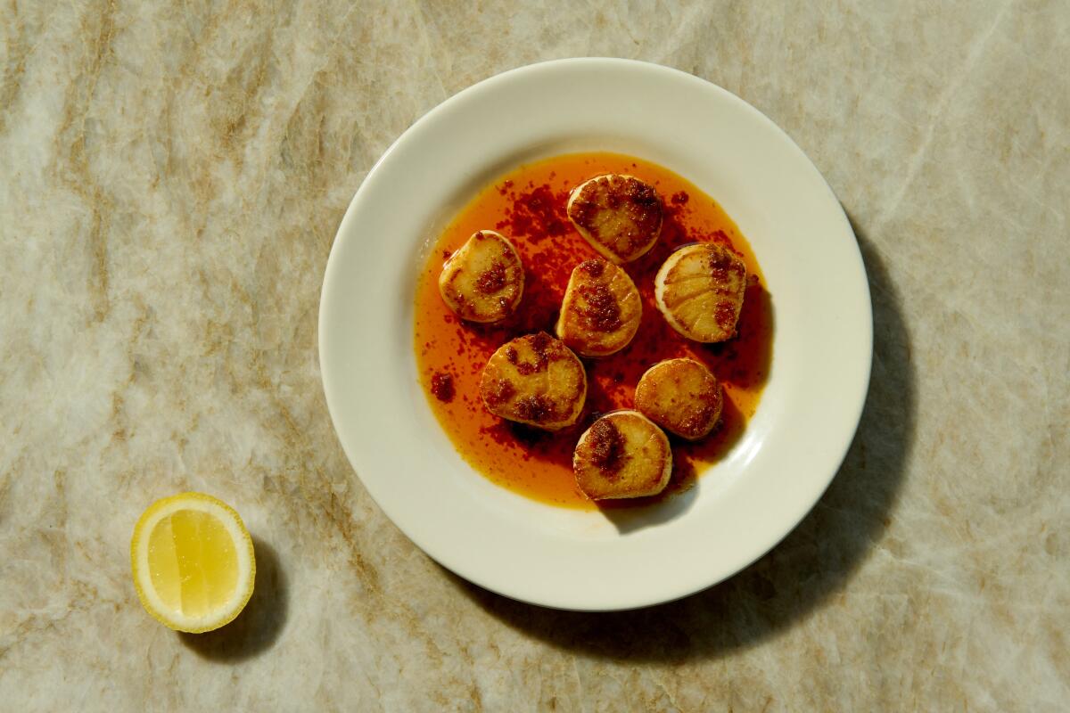 broiled scallops with Espelette butter