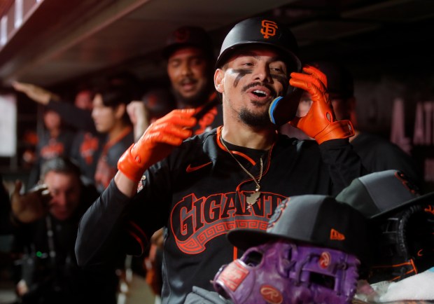 San Francisco Giants' Willy Adames #2 celebrates his home in the sixth inning of their MLB game against the Sultanes de Monterrey at Oracle Park in San Francisco, Calif., on Monday, March 23, 2026. (Jane Tyska/Bay Area News Group)