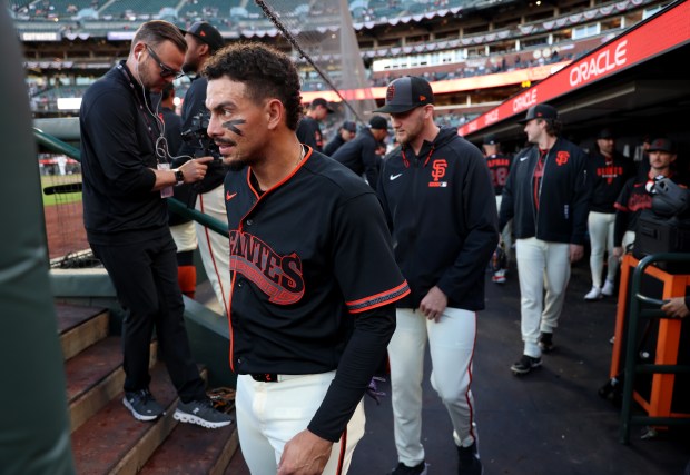 San Francisco Giants shortstop Willy Adames #2 takes the field before their MLB game against the Sultanes de Monterrey at Oracle Park in San Francisco, Calif., on Monday, March 23, 2026. (Jane Tyska/Bay Area News Group)