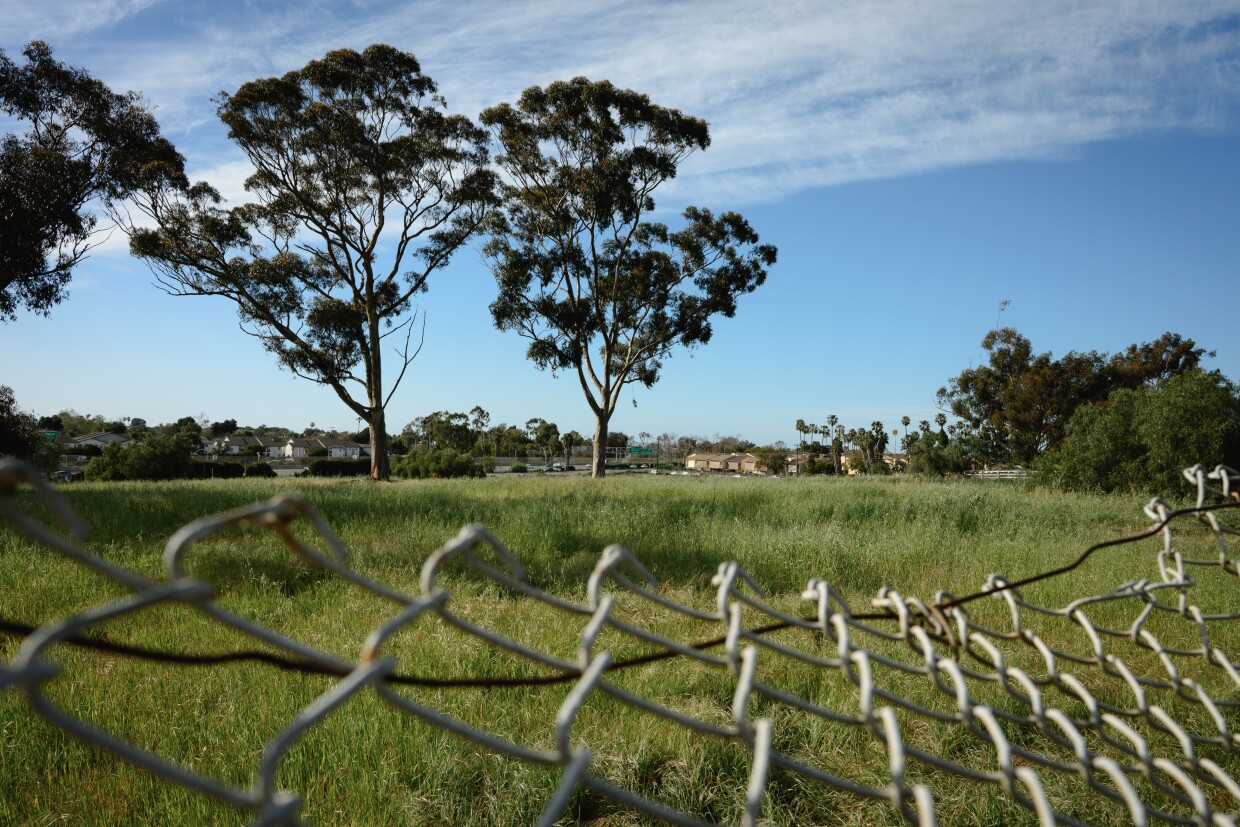 The planned site of Grove Park in the Otay Mesa-Nestor neighborhood of San Diego, California sits empty on Feb. 20, 2025. San Diego lawmakers recently secured funding for the park from California’s 2024 climate bond measure.
