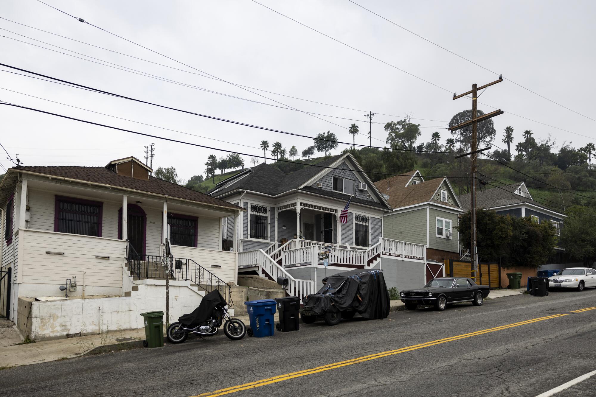 Homes line a street in Eylsian Park, where Dodger Stadium is located.