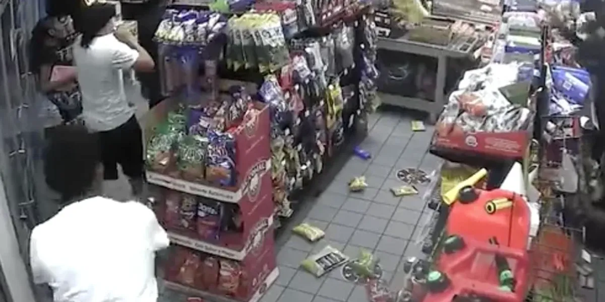 Sacramento gas station plunged into chaos as rampaging teenage mob storms store and vandalises aisles