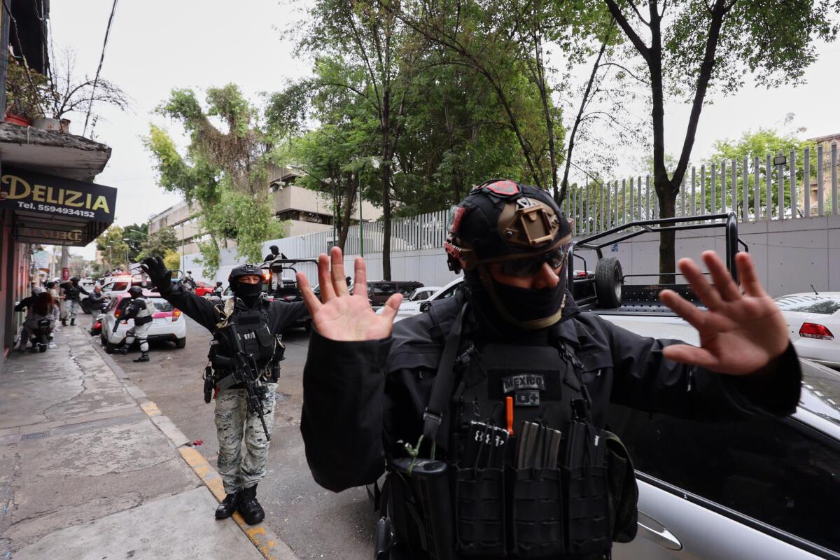 Mexican national guard troops in Mexico City on Feb. 22 after the death of Nemesio Ruben Oseguera Cervantes.