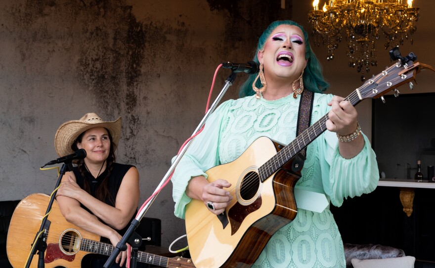 Matthew Lovegood performs as Flamy Grant at a singer-songwriter show at Ramona Ranch Vineyard and Winery on Friday,