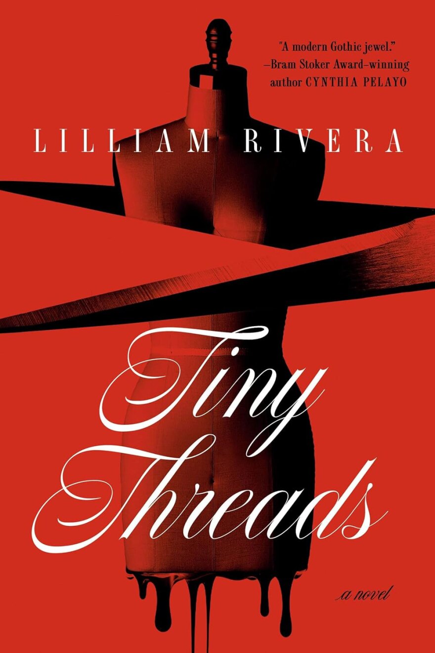 The cover of Lilliam Rivera's 2024 novel "Tiny Threads" is shown.