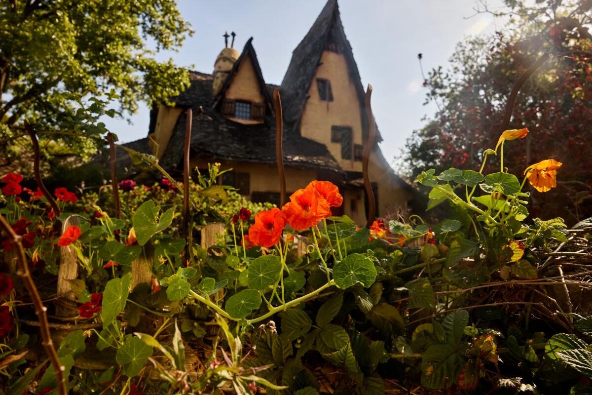 An exterior view of the Witch's House in Beverly Hills.