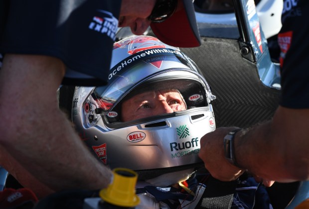 Racing legend Mario Andretti prepares to take race enthusiasts on a lap around the track at the Acura Grand Prix of Long Beach on Friday, April 8, 2022. (Photo by Brittany Murray, Press-Telegram/SCNG)