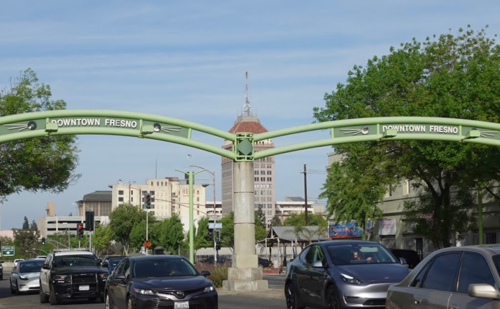Downtown Fresno signage on Fresno and E St. March 26.