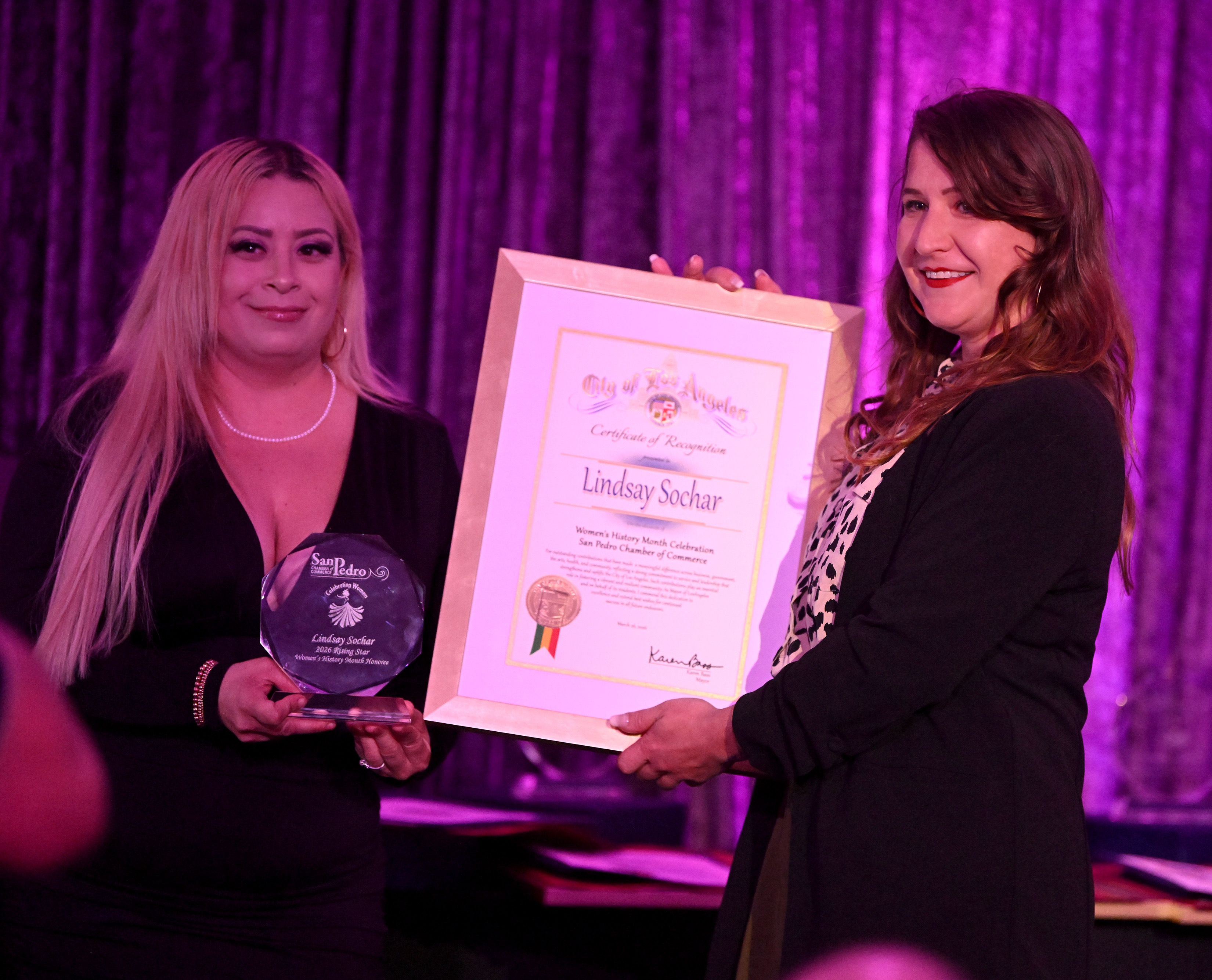 The San Pedro Chamber of Commerce honors Lindsay Sochar during...