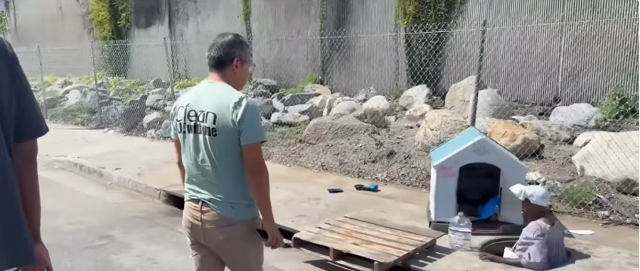 Homeless encampment found inside a storm drain near the 110 Freeway.
