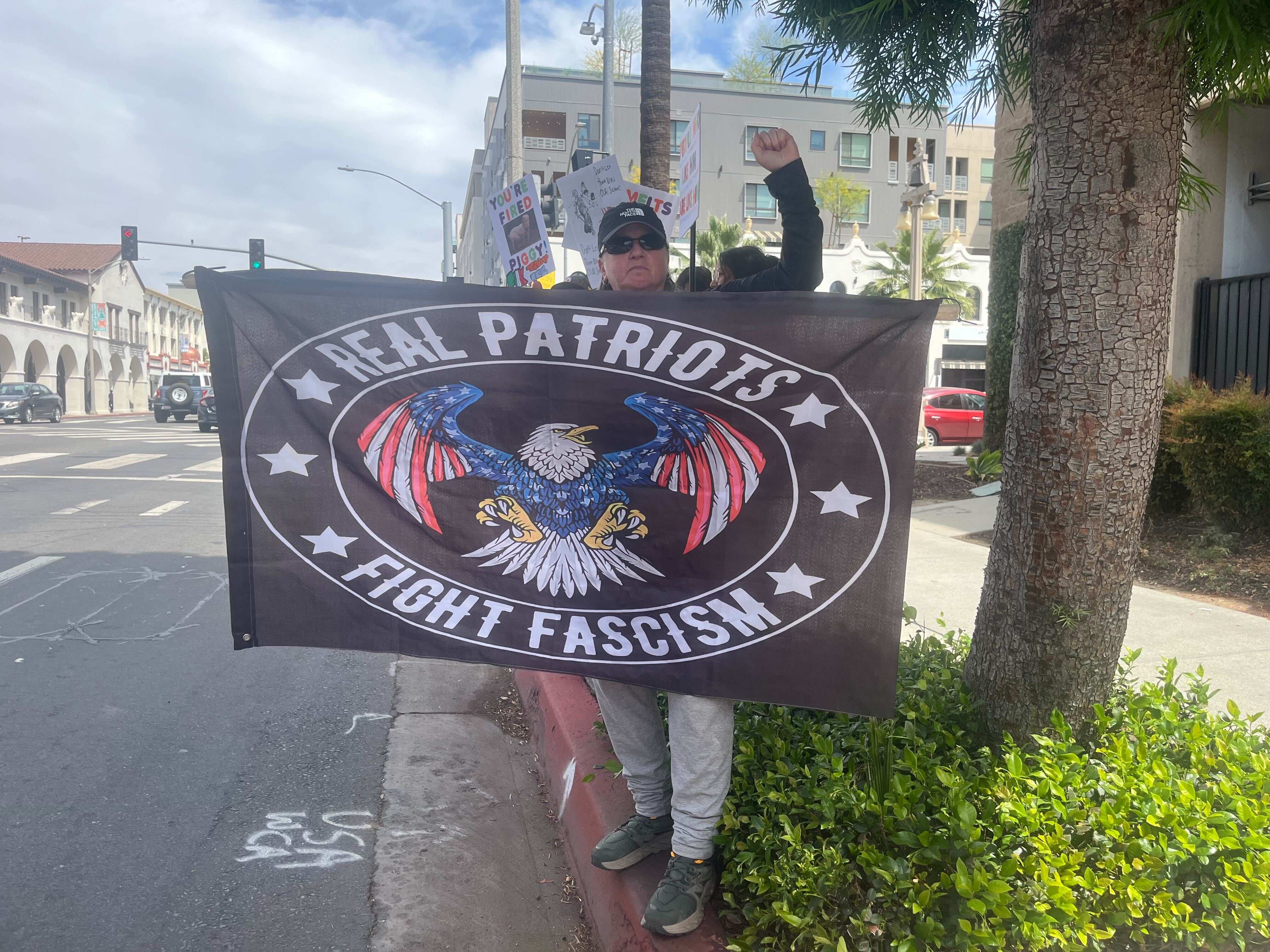 A sign from the “No Kings” protest in Riverside on...