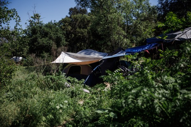 Tents are seen in "The Jungle" homeless encampment on March 18, 2026, in San Jose, Calif. (Dai Sugano/Bay Area News Group)