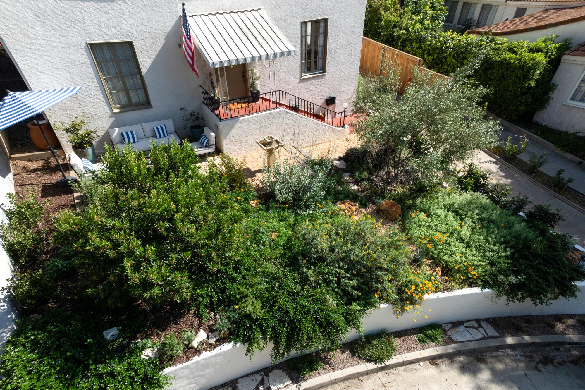 An overhead shot of the garden from a drone.