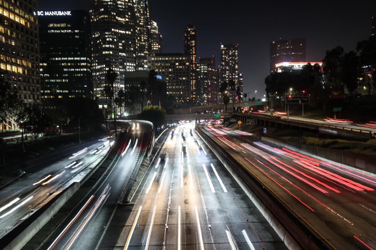 Traffic coming and going from downtown LA on the 110 freeway
