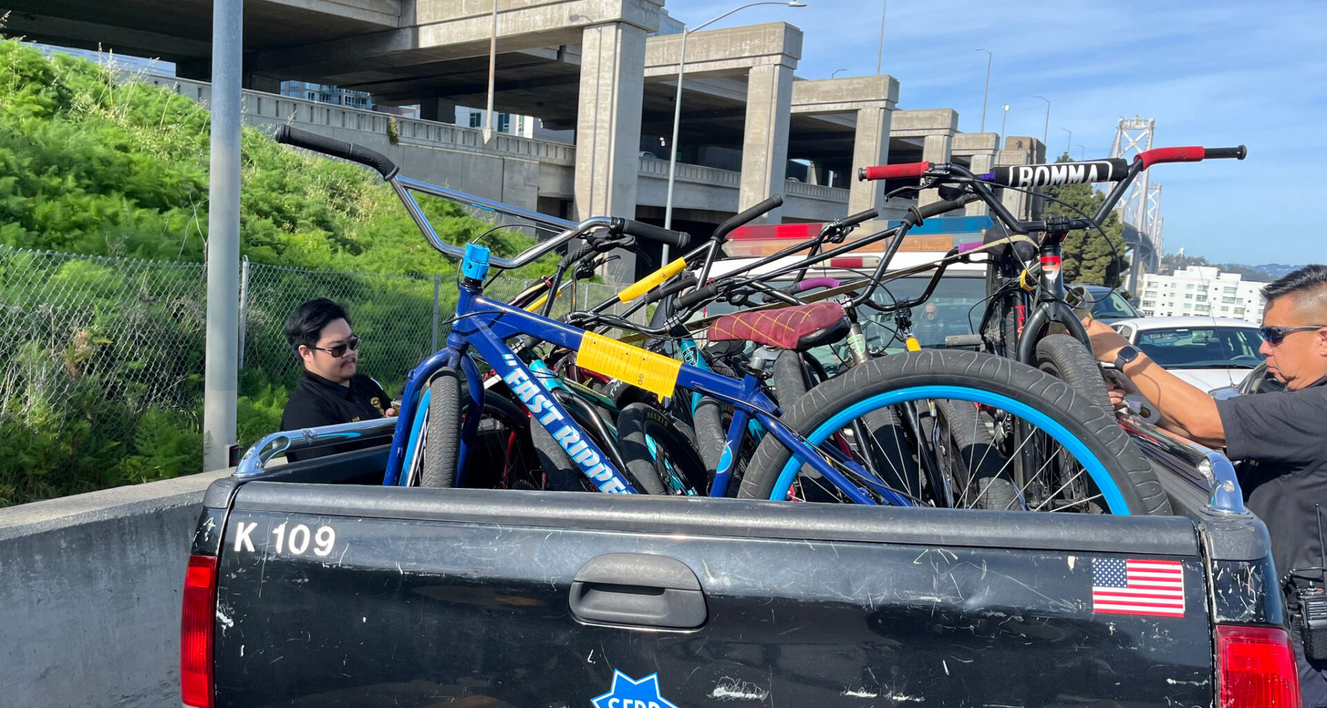 Footage shows nearly 100 cyclists biking against traffic toward I-80
