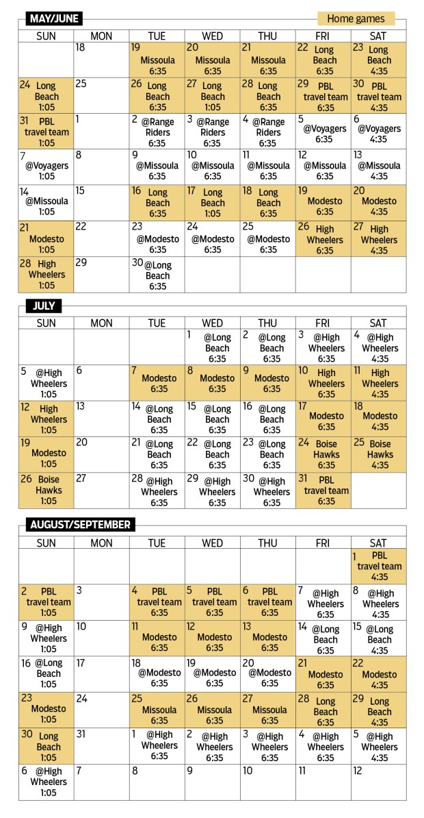 Oakland Ballers, calendar schedule for the 2026 season