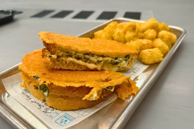Spinach and Artichoke Grilled Cheese from Pym's Test Kitchen at Disney California Adventure in Anaheim. (Carolyn Burt, SCNG)