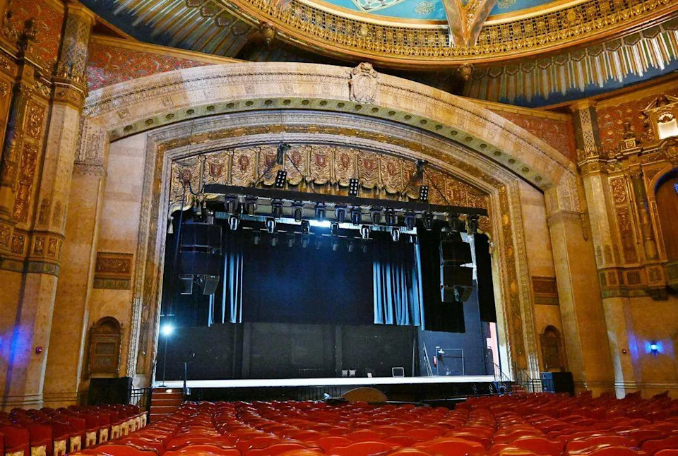 The proscenium arch is a main feature at Warnors Theatre, where the Chanticleer Shakespeare Company hosts its performances. Photographed Thursday, March 19, 2026 in downtown Fresno.