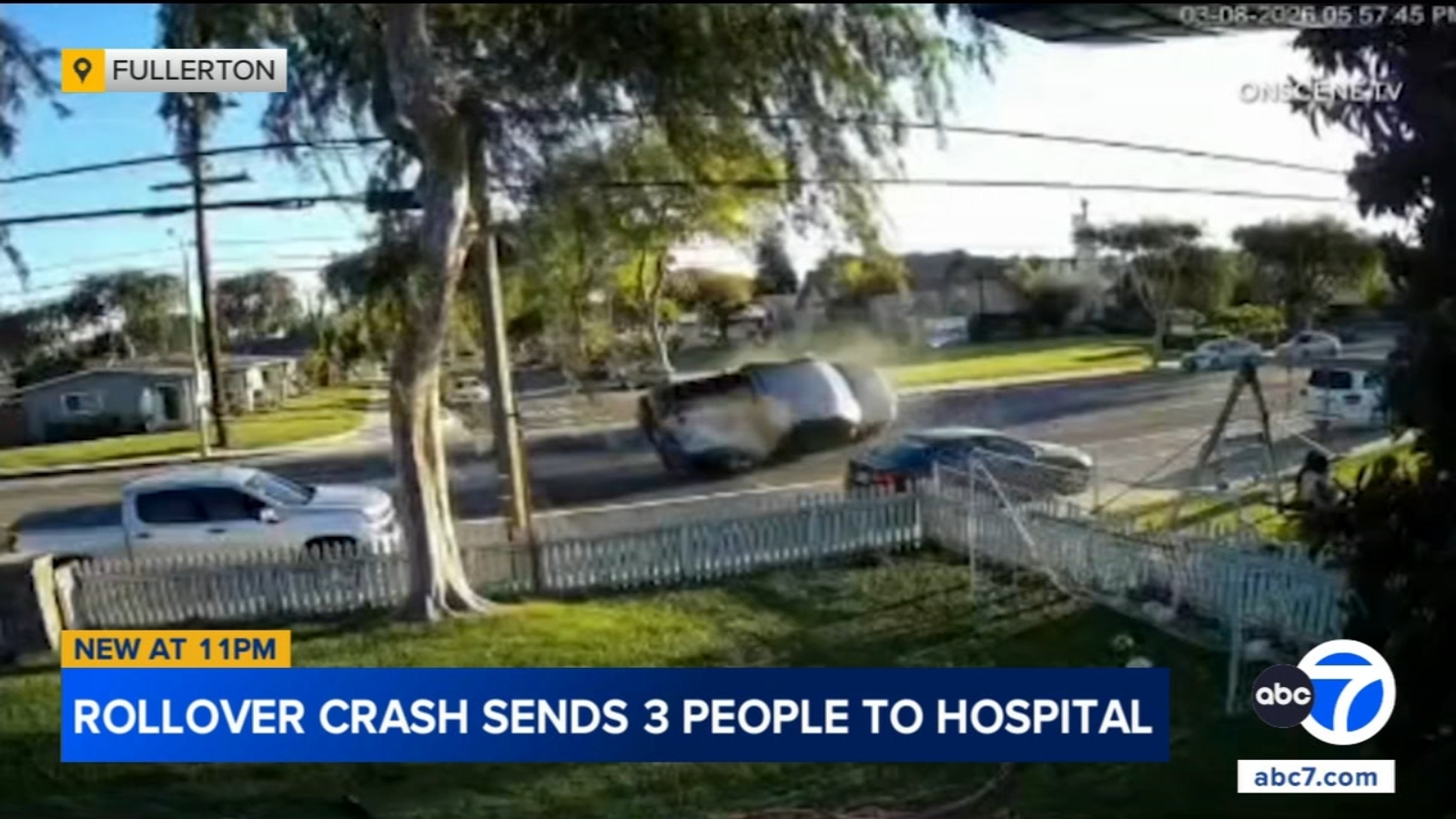 3 injured in rollover crash caught on video in Fullerton