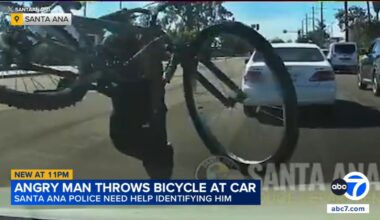 Man throws bike at car in Santa Ana road rage incident caught on video