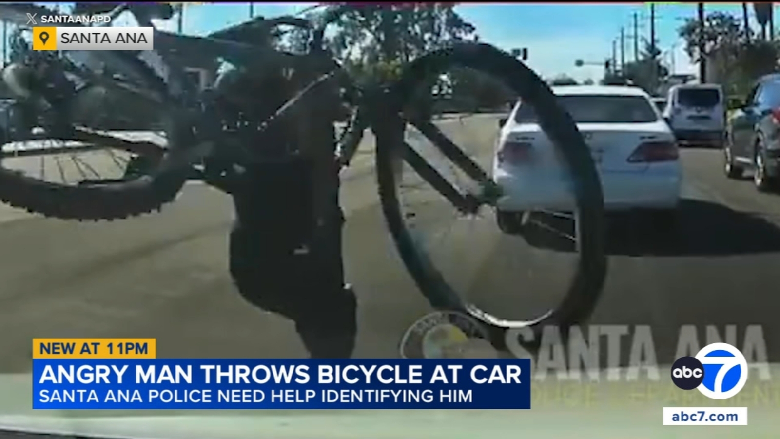 Man throws bike at car in Santa Ana road rage incident caught on video