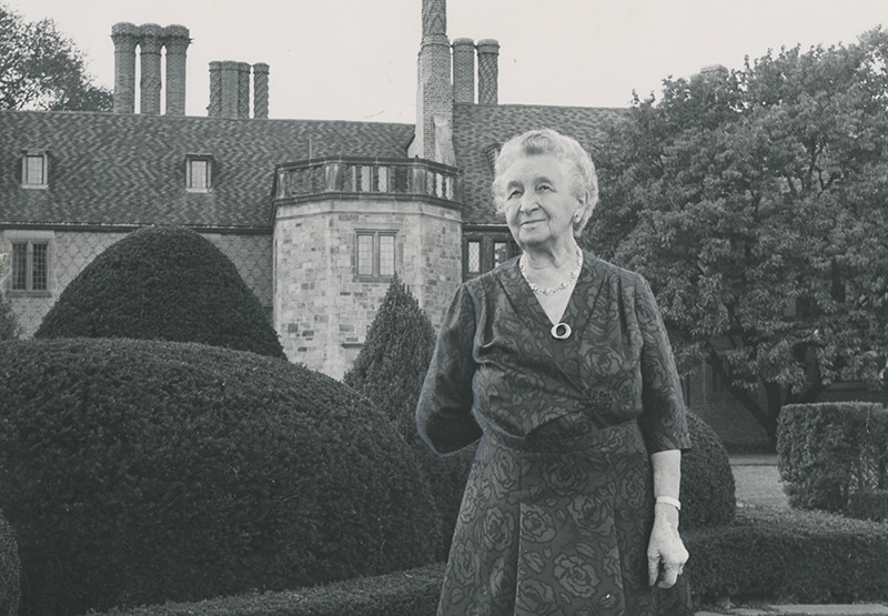 Matilda Dodge Wilson poses in the Meadow Brook Hall garden , circa 1963.