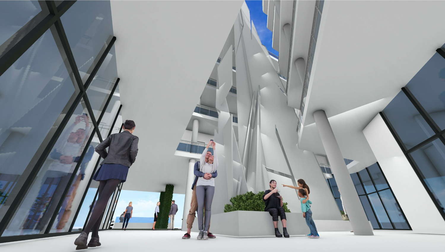 1990 South El Camino Real central courtyard view, rendering by Costa Brown Architecture