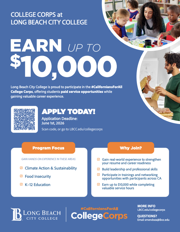 LBCC Launches College Corps – Apply Now! Earn up to $10,000!