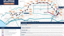 This map shows approximate times when road closures along the 2026 LA Marathon course are expected to reopen on March 8.