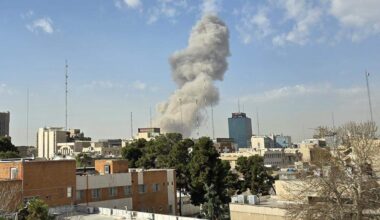 A plume of smoke rises after an explosion on February 28, 2026 in Tehran, Iran. After explosions were seen in the Iranian capital, the office of the Israeli Defense Minister issued a statement saying it had launched a preemptive strike against the country.