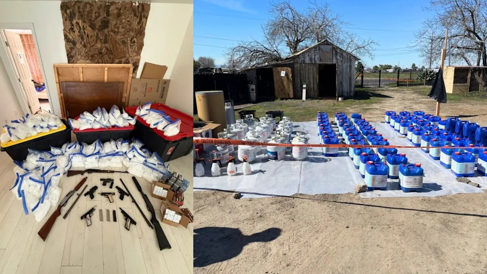 Three people were arrested after authorities discovered 280 pounds of crystal methamphetamine worth around $1.2 million during a drug bust operation in Turlock, California. (California Attorney General’s Office)