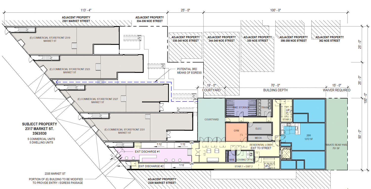 2335 Market Street ground-level floor plan, illustration by Kerman Morris Architects