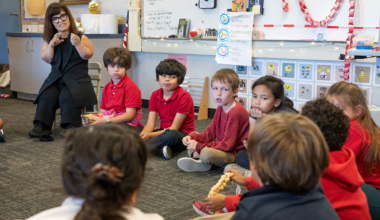 Heather Povinelli speaks to children in her classroom.