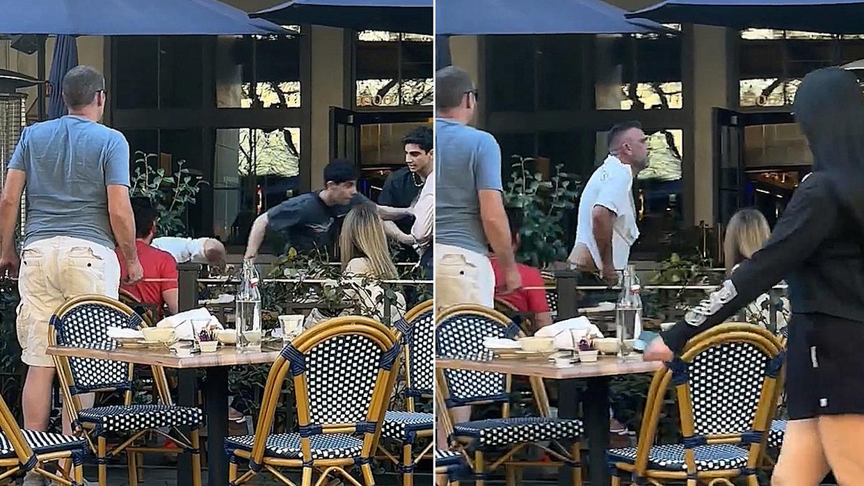 two men attack a victim before fleeing