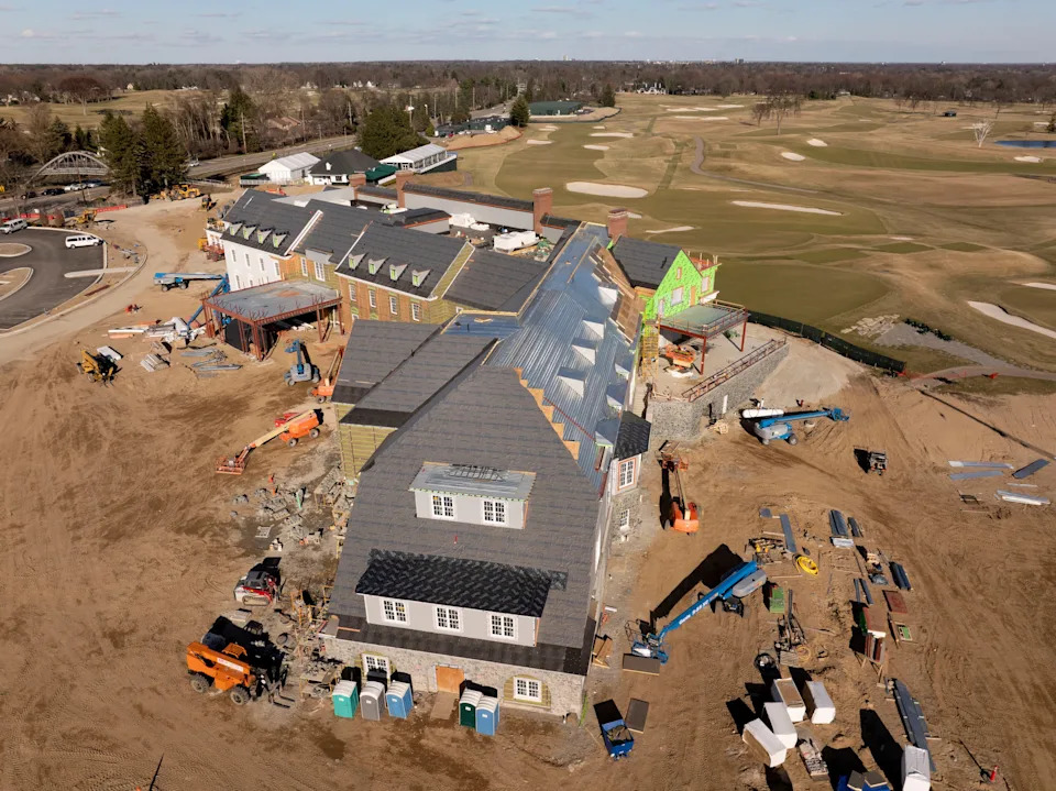 Construction continues on the new clubhouse of the Oakland Hills Country Club in Bloomfield Township on March 26, 2025. The old clubhouse was destroyed by a 2022 fire.