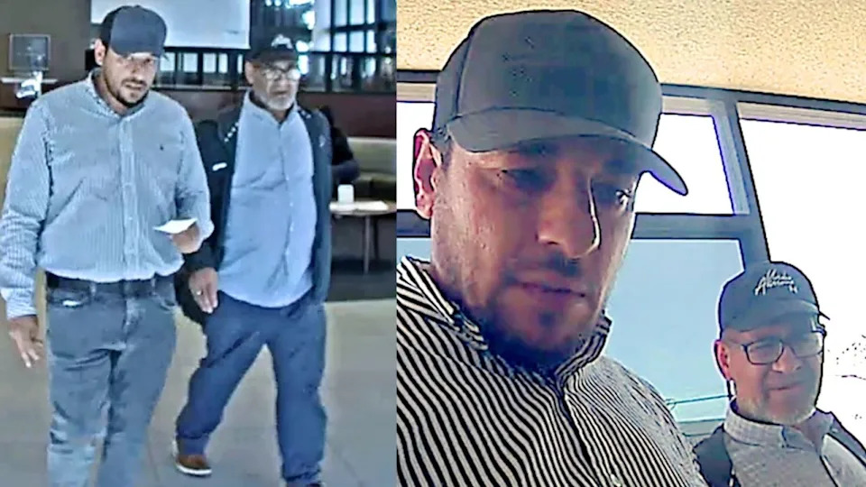 Police are searching for two male suspects wanted for targeting elderly victims in Southern California using distraction thefts in an attempt to steal their debit cards. (Los Angeles Police Dedpartment)