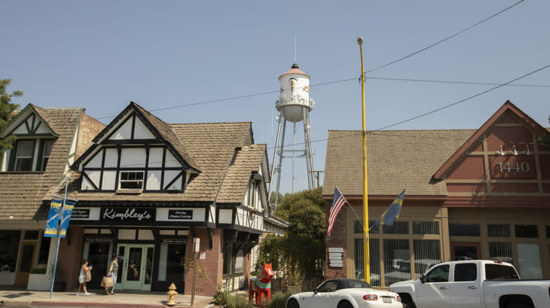 Historic downtown and coffee pot water tower in Kingsburg