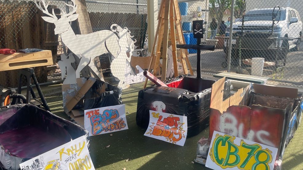 A fews of the student's boats that will be participating in the canoe races on Engineering Day at Garces Memorial High School. PHOTO: KBAK/KBFX{p}{/p}{p}{/p}