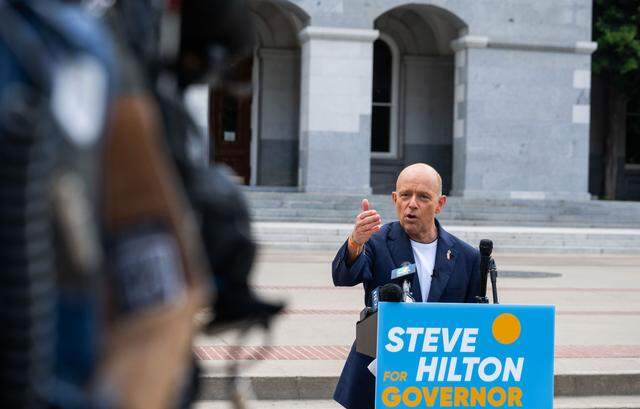 Steve Hilton launched his campaign for California governor last year, vowing to take on the “Democrat industrial complex.”