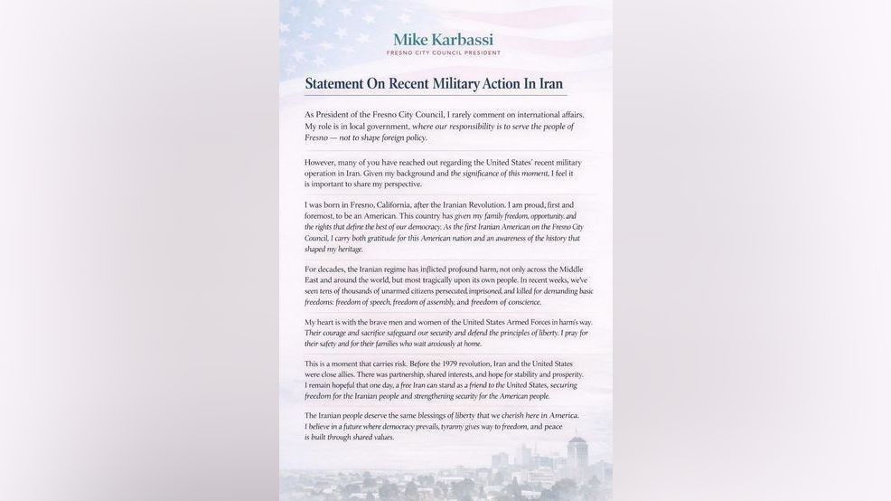 Fresno councilmember Karbassi addresses the Iran attack
