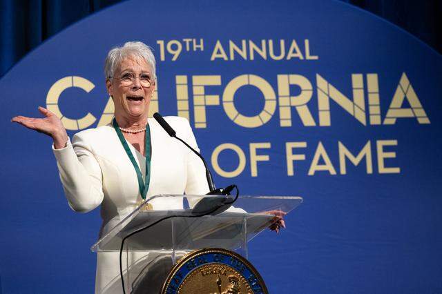 Actress Jamie Lee Curtis delivers her acceptance speech during the induction of the 19th class to the California Hall of Fame at the California Museum on Thursday.