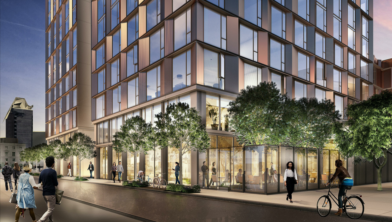 469 Stevenson Street street-level activity, rendering by Solomon Cordwell Buenz via May 17th 2021 planning document