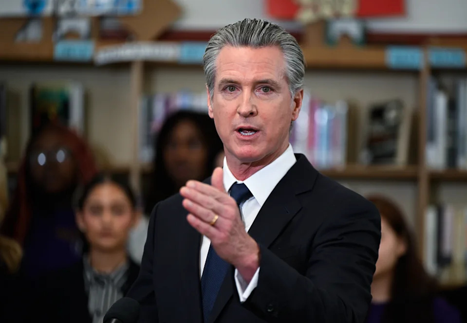California Gov. Gavin Newsom speaks during a press conference in San Lorenzo, Calif., on March 18.