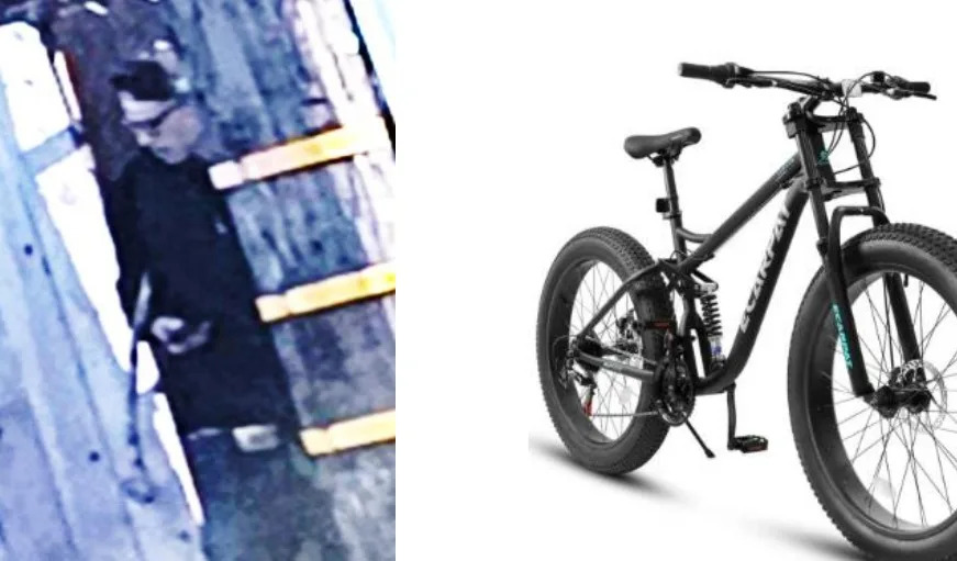 A picture of the suspect and a generic image of the stolen bicycle model. / Photo courtesy of the Bakersfield Police Department