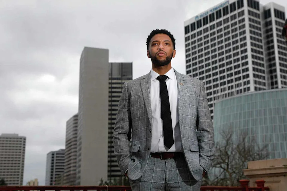 Oakland Council President Kevin Jenkins stands for a portrait in January 2025. (Lea Suzuki/S.F. Chronicle)
