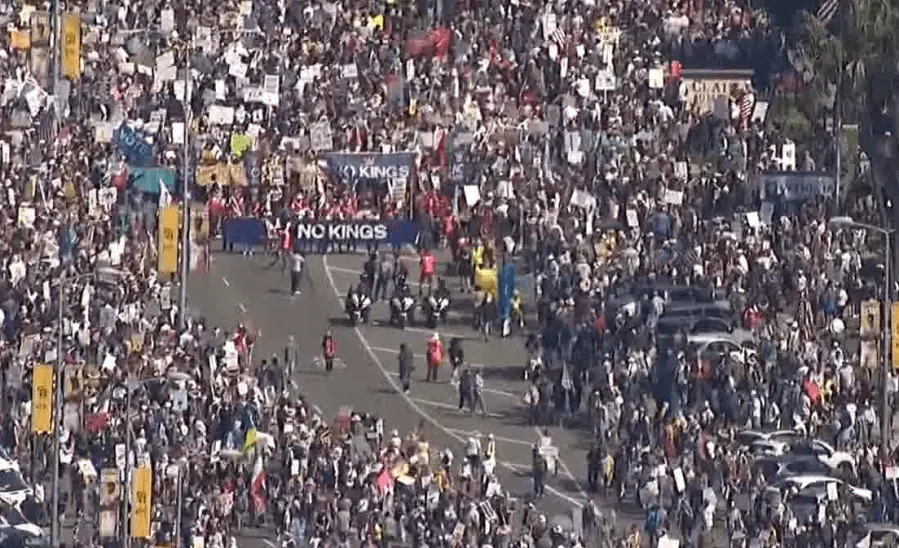 “No Kings” march taking place in downtown San Diego on March 28, 2026. (SkyFox/KUSI in the SKy)